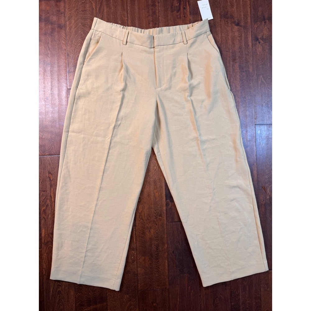 A New Day Tan Pleated Wide Leg Trousers High Rise Elastic Back Pants Size 16 R